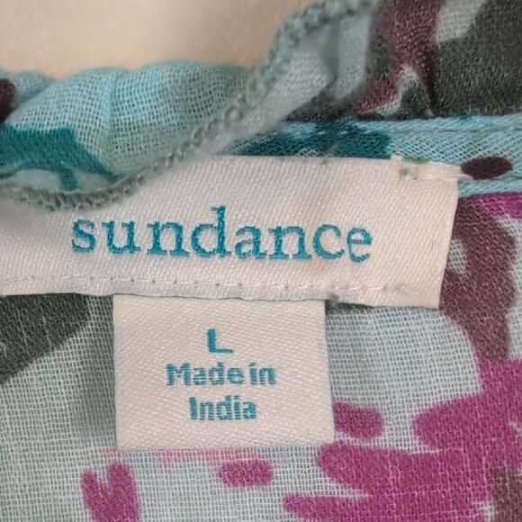 Sundance Catalog Provence Stroll Dress Turquoise Floral Boho Dress Size L - Picture 2 of 12